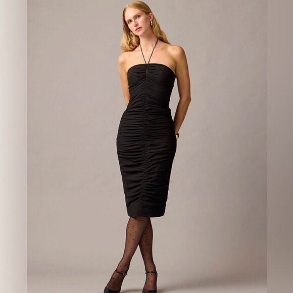 J Crew Collection Midi Black Dress Ruched Strapless Size 0 - Picture 3 of 14